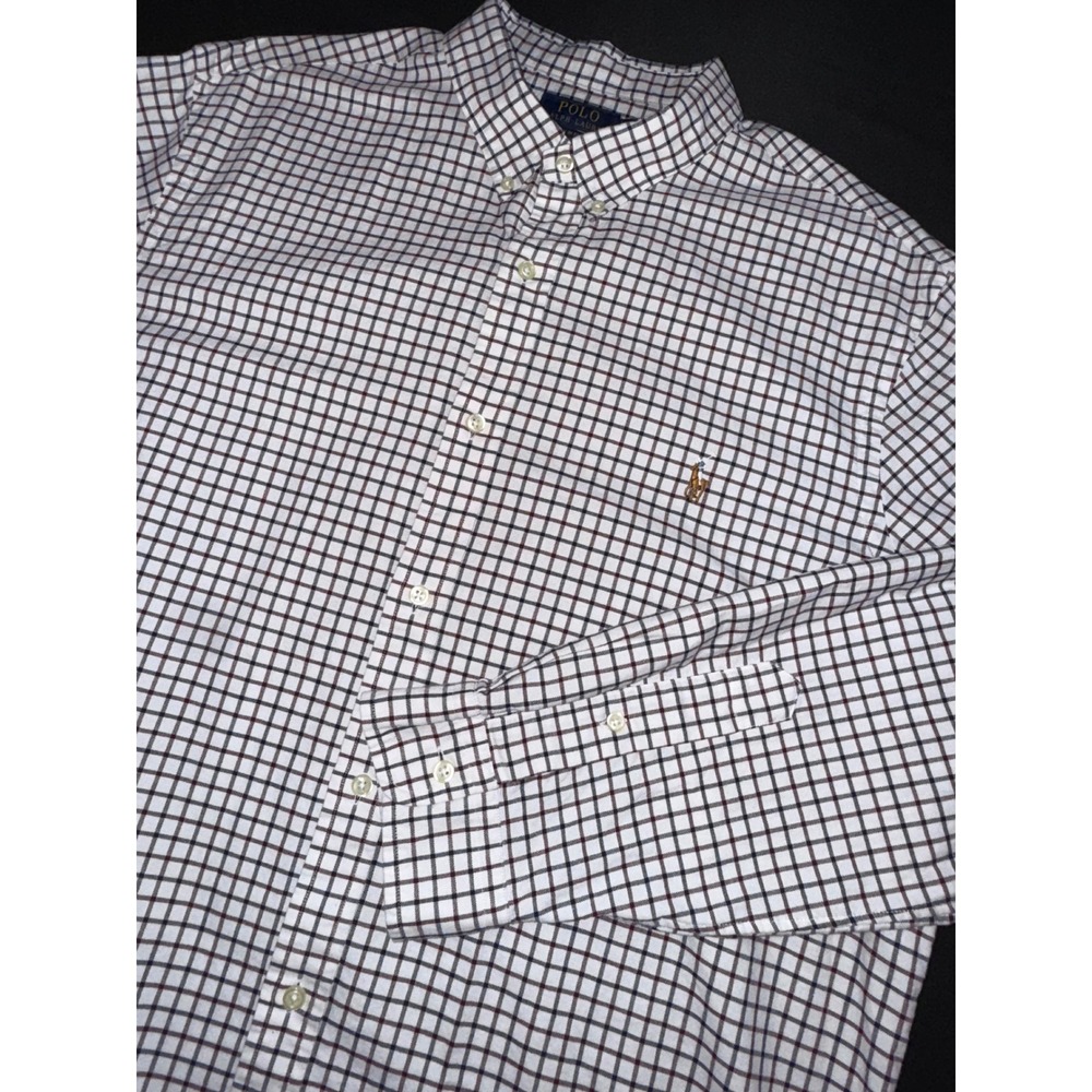 Polo Ralph Lauren Slim Fit Shirt XXL Mens White Plaid Tattersall Cotton Long Slv
